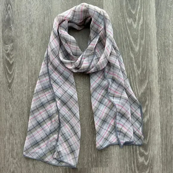 Marc Jacobs Silk Plaid Rectangular Scarf Lightweight Logo Detail - Picture 8 of 12
